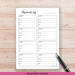 A printable Password Log Template