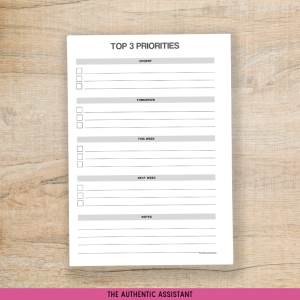 Top 3 priorities planner template