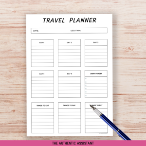 A printable travel planner template