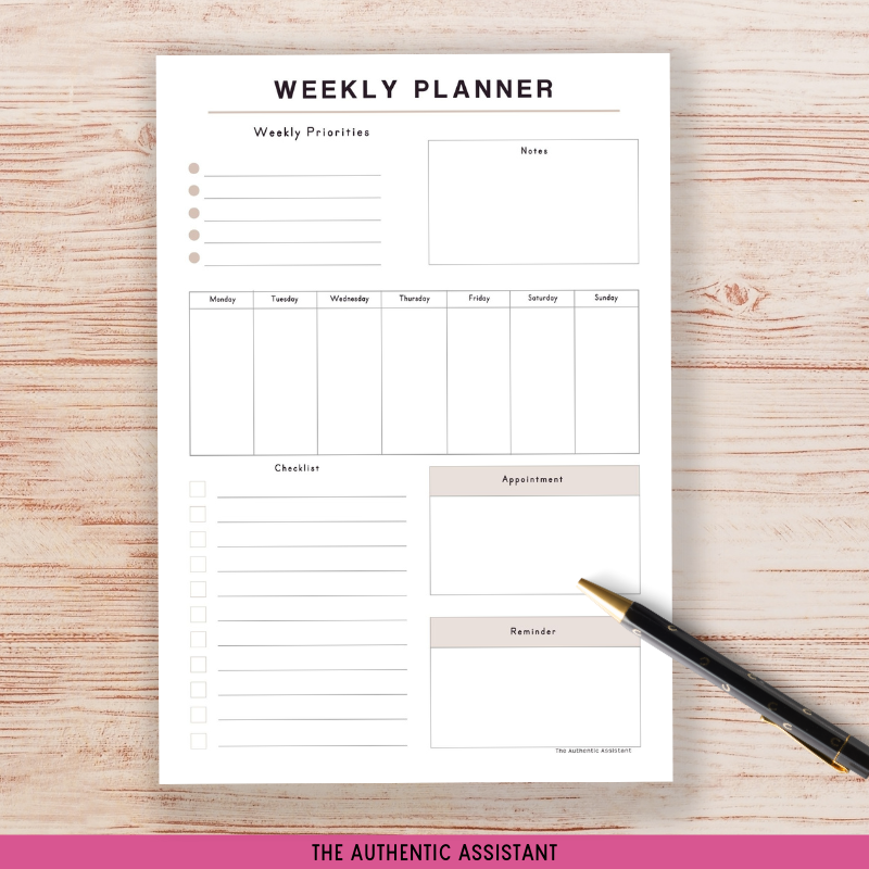 A printable weekly Plan template.