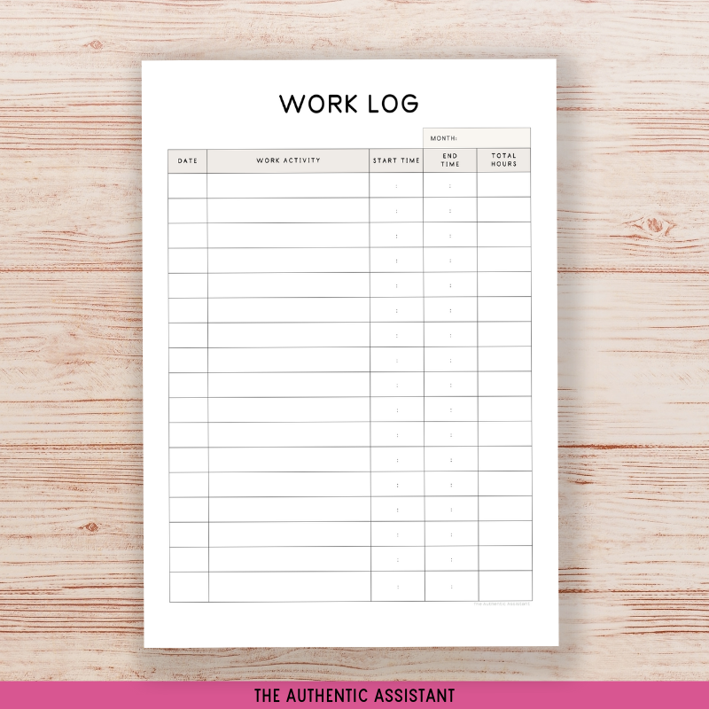 A printable work log template