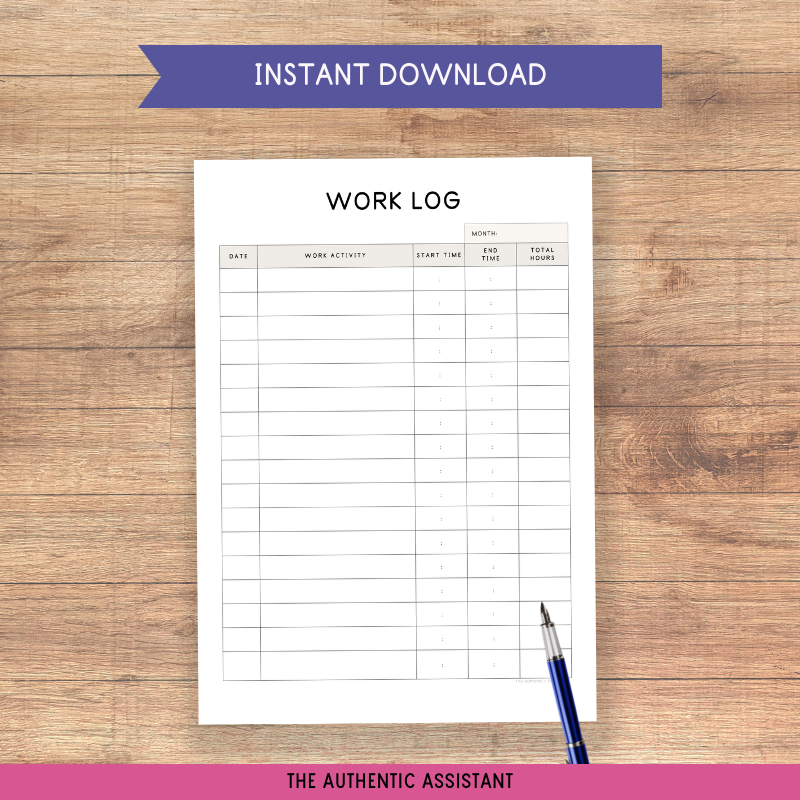A printable work log template