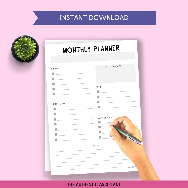 A printable monthly planner template