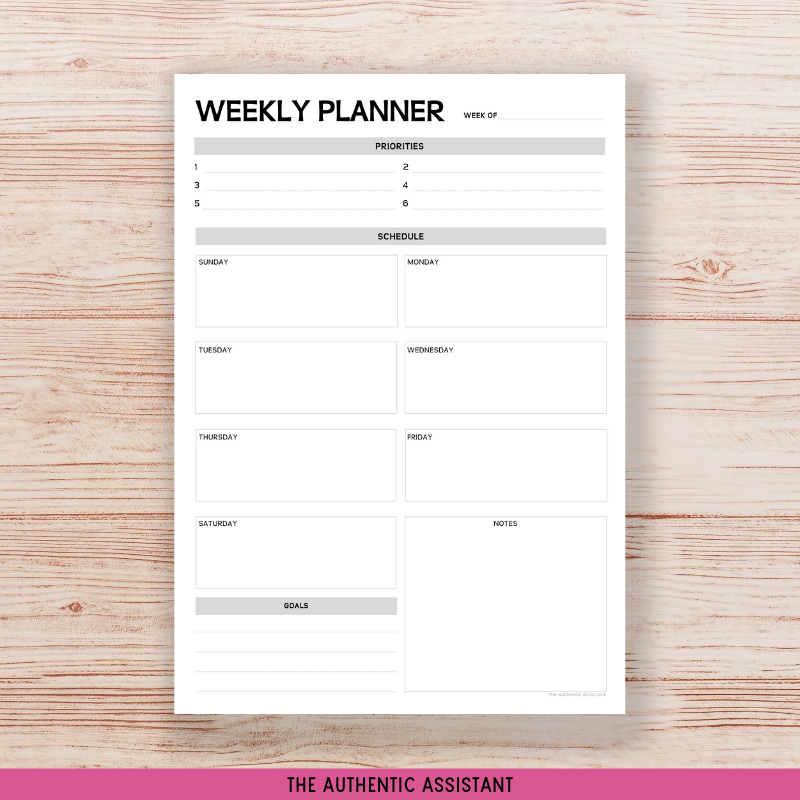 Undated Weekly Planner template