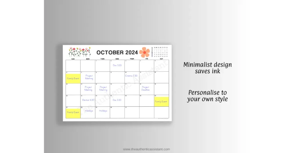 Make it your own and personalise the calendar. Use stickers, washi tape and colour highlighters and pens
