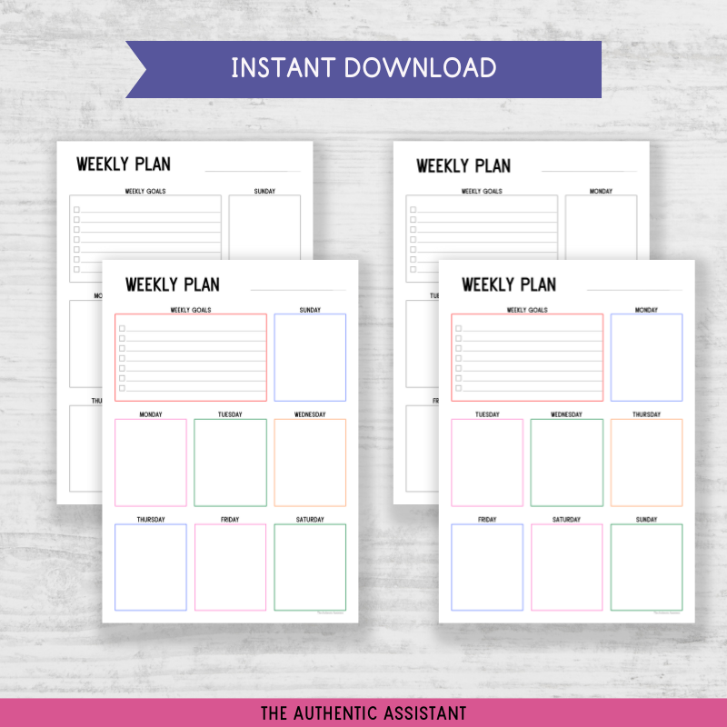 Instant download pdf. Sunday and Monday start to the week available.
