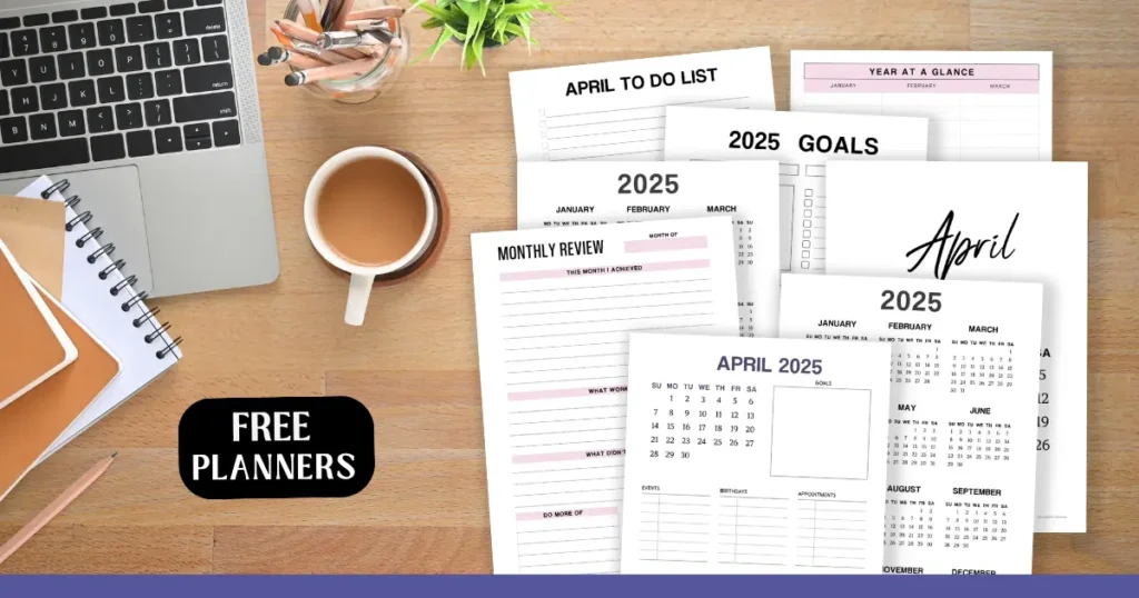 Free April monthly planner printables available here.