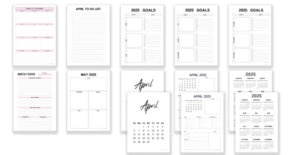 Free printable planner templates for April 2025