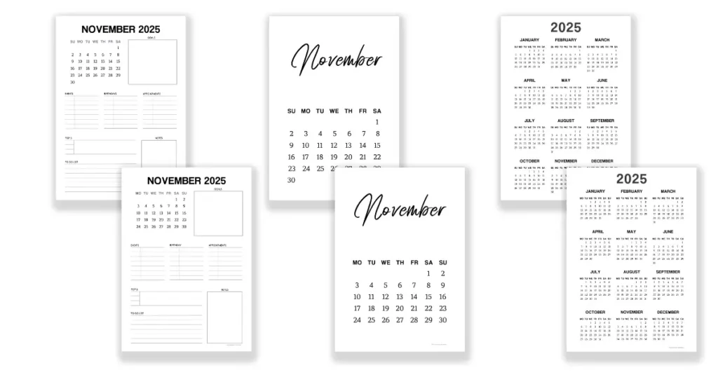 Free November monthly planners to help you organise