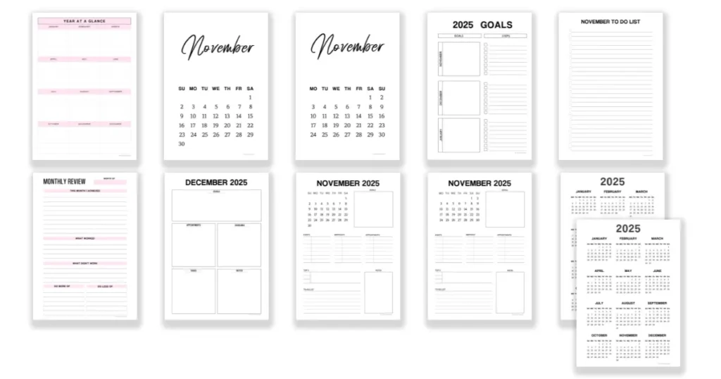 Free November monthly printables