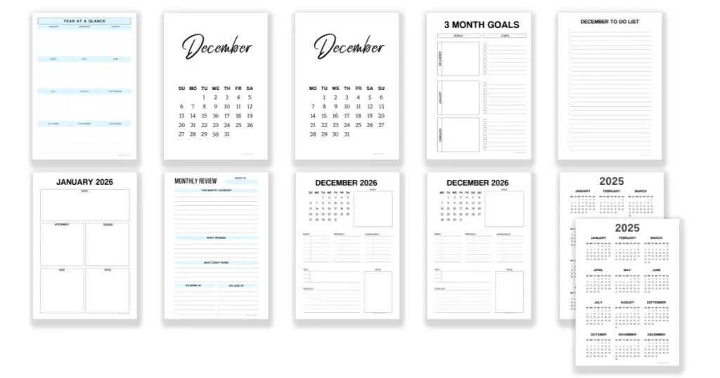 Free Printable Planners. December Monthly Planner Templates