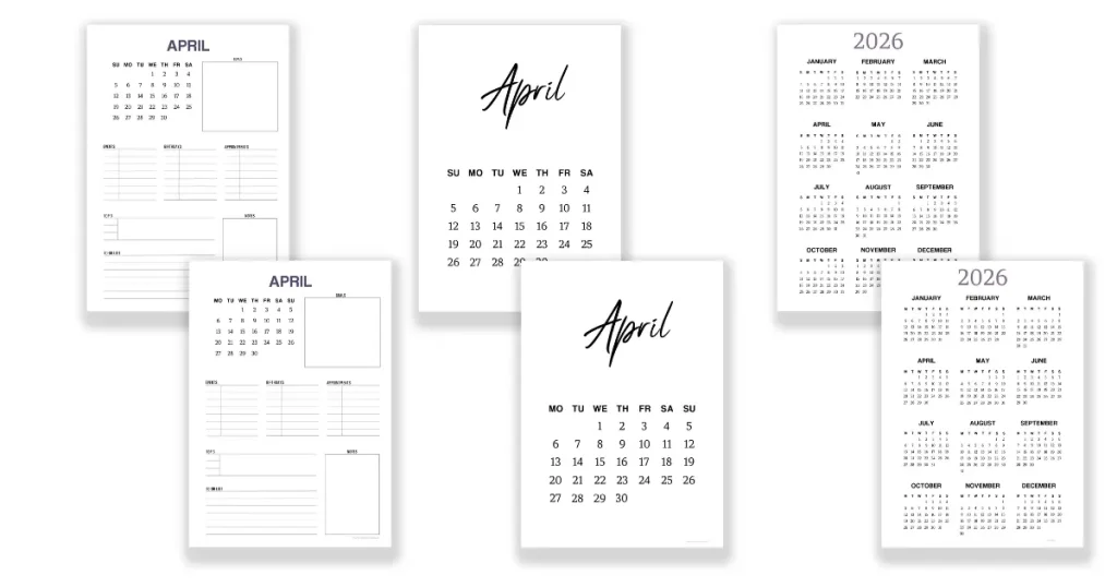Free April monthly templates
