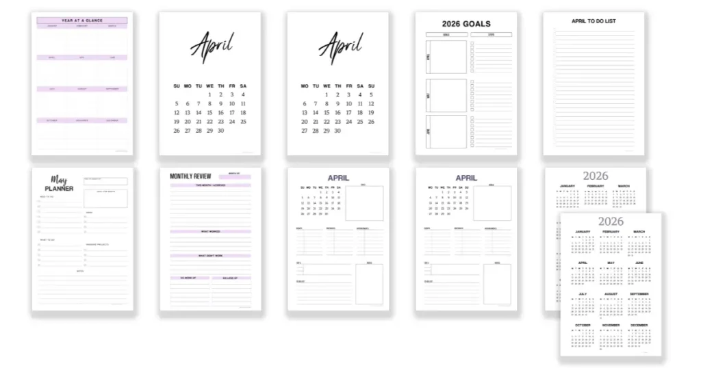 a selection of free printable planners