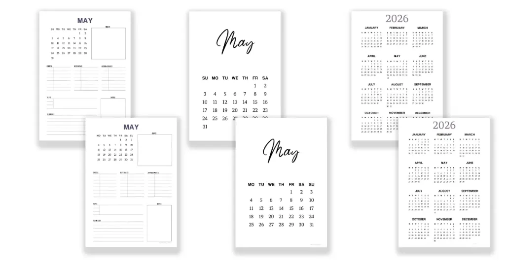 Free May Calendar and monthly planner pdfs
