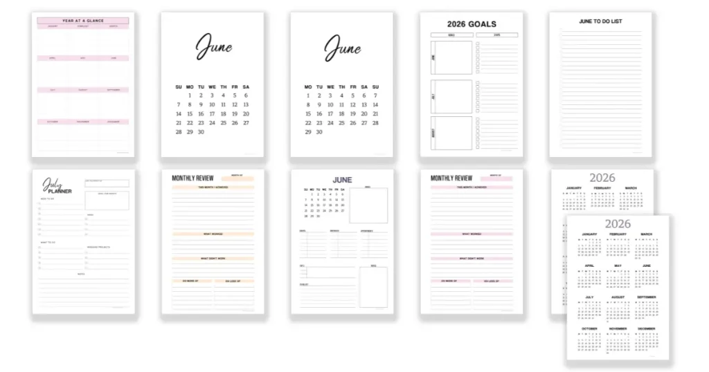 A selection of free June planner templates.