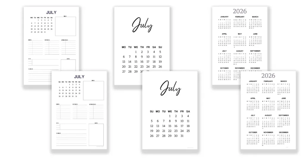 Free July calendars