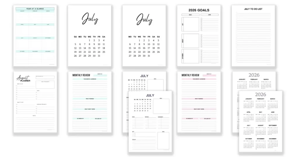 free July planners