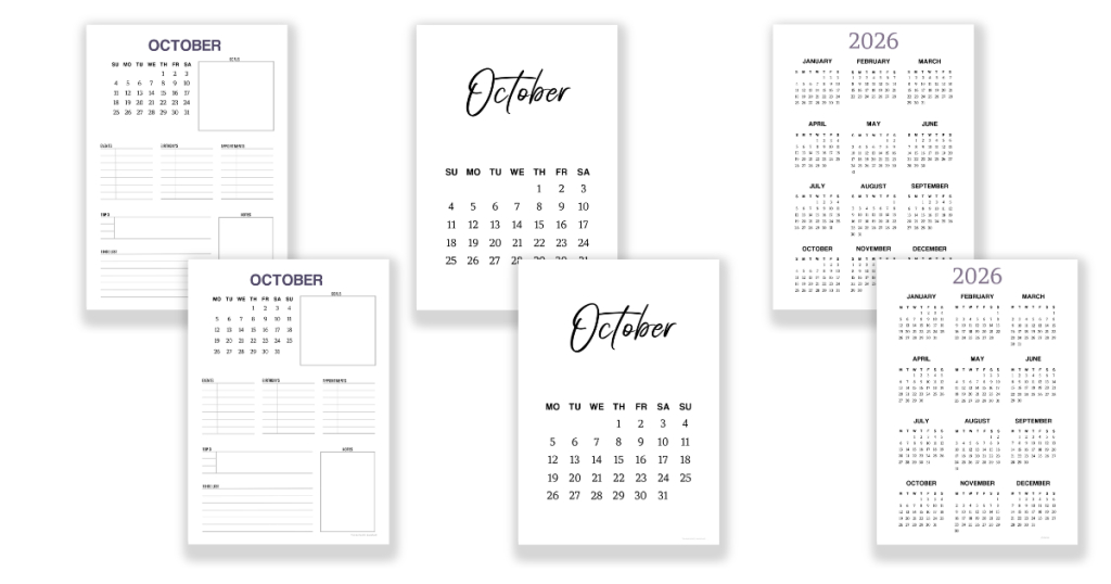 Free October planner pages