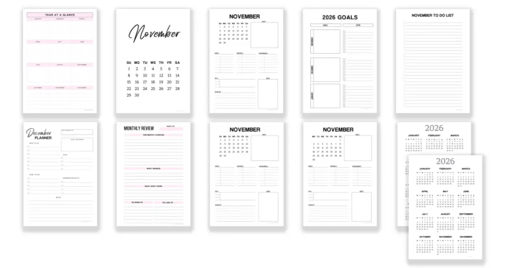 Free November planner printable templates