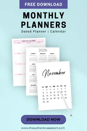 Free monthly planners. Download the selection and print at home